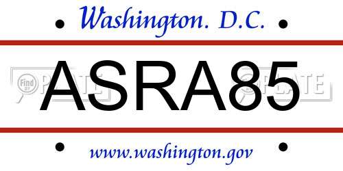 ASRA85 District Of Columbia License Plate