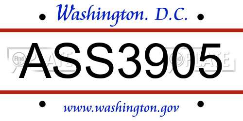 ASS3905 District Of Columbia License Plate