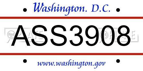 ASS3908 District Of Columbia License Plate