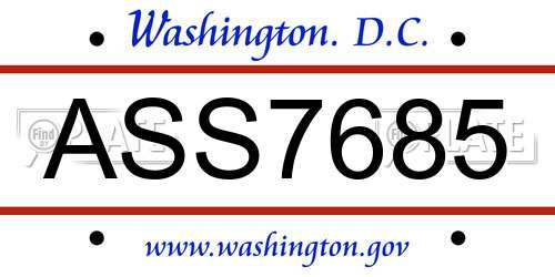 ASS7685 District Of Columbia License Plate