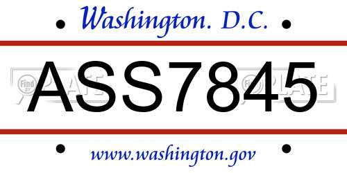 ASS7845 District Of Columbia License Plate