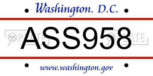 ASS958 District Of Columbia License Plate