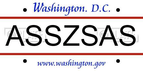 ASSZSAS District Of Columbia License Plate