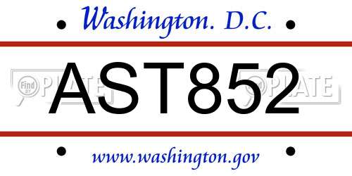 AST852 District Of Columbia License Plate
