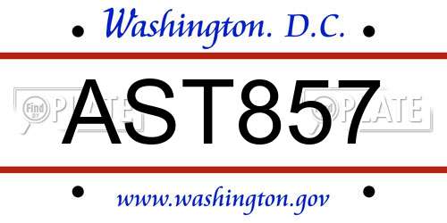 AST857 District Of Columbia License Plate