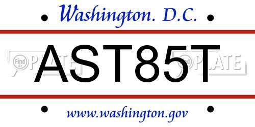 AST85T District Of Columbia License Plate