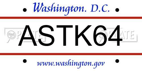 ASTK64 District Of Columbia License Plate