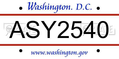 ASY2540 District Of Columbia License Plate