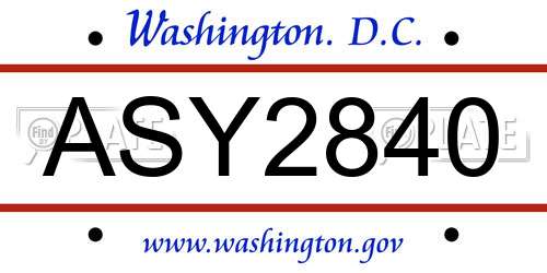 ASY2840 District Of Columbia License Plate