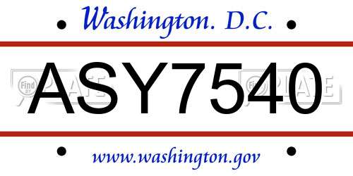 ASY7540 District Of Columbia License Plate