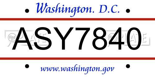ASY7840 District Of Columbia License Plate