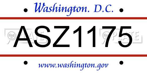 ASZ1175 District Of Columbia License Plate