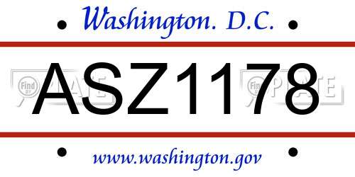 ASZ1178 District Of Columbia License Plate