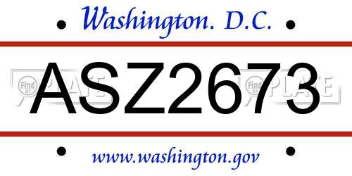 ASZ2673 District Of Columbia License Plate