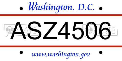 ASZ4506 District Of Columbia License Plate