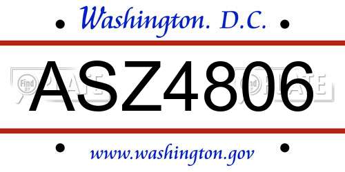 ASZ4806 District Of Columbia License Plate