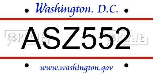 ASZ552 District Of Columbia License Plate