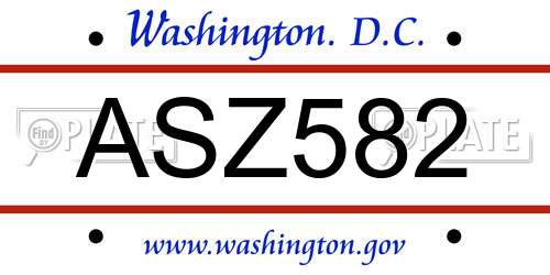ASZ582 District Of Columbia License Plate