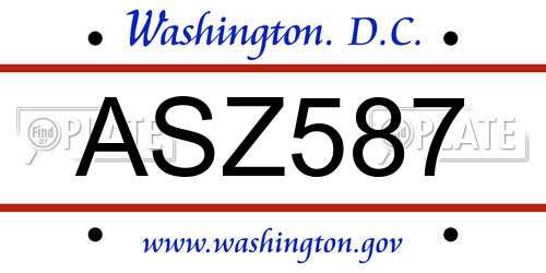 ASZ587 District Of Columbia License Plate