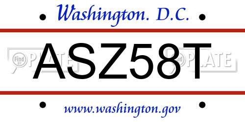 ASZ58T District Of Columbia License Plate