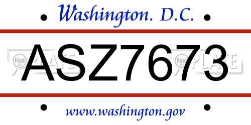ASZ7673 District Of Columbia License Plate