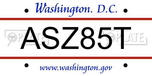 ASZ85T District Of Columbia License Plate
