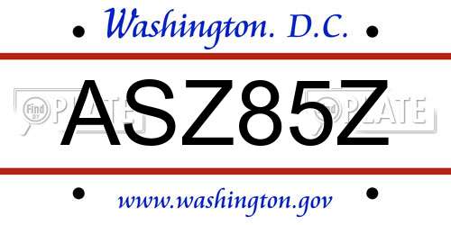 ASZ85Z District Of Columbia License Plate