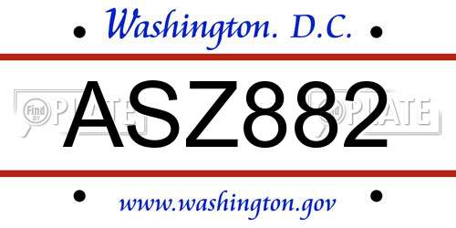 ASZ882 District Of Columbia License Plate