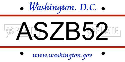 ASZB52 District Of Columbia License Plate