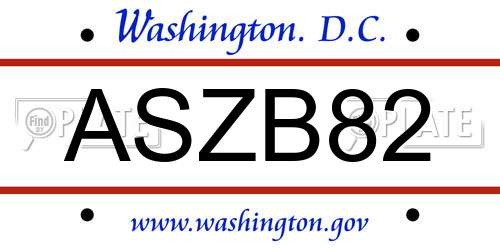 ASZB82 District Of Columbia License Plate