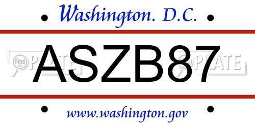 ASZB87 District Of Columbia License Plate