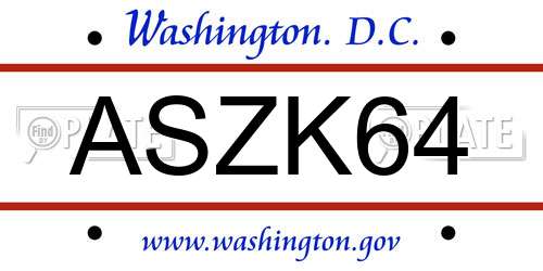 ASZK64 District Of Columbia License Plate