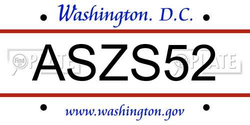ASZS52 District Of Columbia License Plate