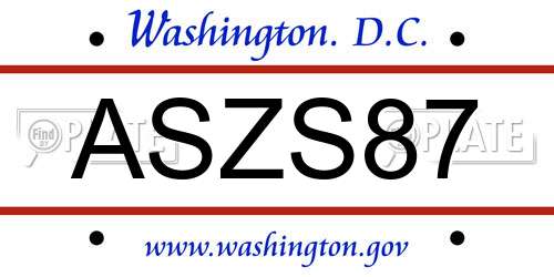 ASZS87 District Of Columbia License Plate