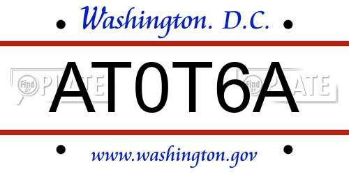 AT0T6A District Of Columbia License Plate