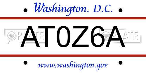 AT0Z6A District Of Columbia License Plate