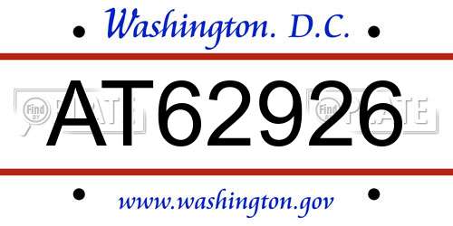 AT62926 District Of Columbia License Plate