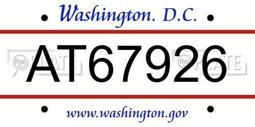AT67926 District Of Columbia License Plate