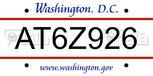 AT6Z926 District Of Columbia License Plate