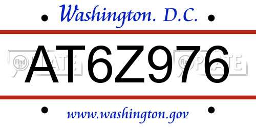 AT6Z976 District Of Columbia License Plate