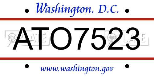 ATO7523 District Of Columbia License Plate