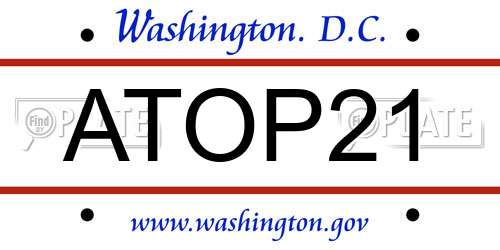 ATOP21 District Of Columbia License Plate