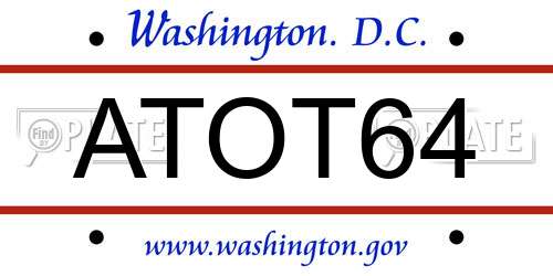 ATOT64 District Of Columbia License Plate