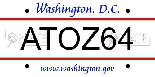 ATOZ64 District Of Columbia License Plate