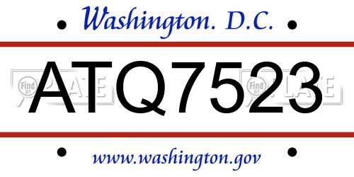 ATQ7523 District Of Columbia License Plate