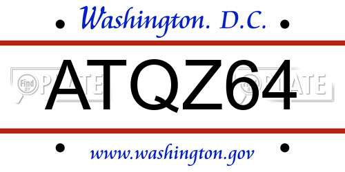 ATQZ64 District Of Columbia License Plate
