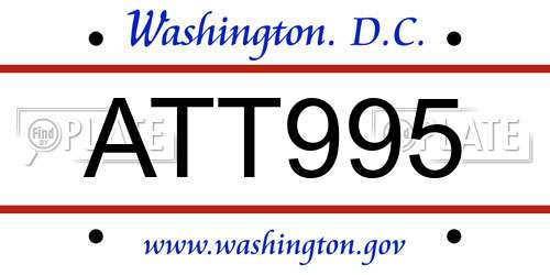 ATT995 District Of Columbia License Plate