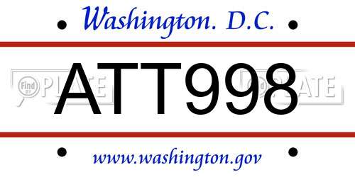 ATT998 District Of Columbia License Plate