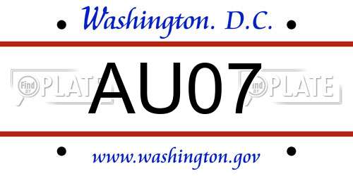 AU07 District Of Columbia License Plate