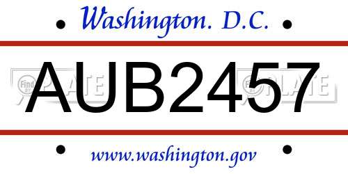AUB2457 District Of Columbia License Plate